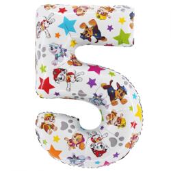 BP 5-ös születésnapi szám fólia lufi fehér - Mancs őrjárat 72 cm