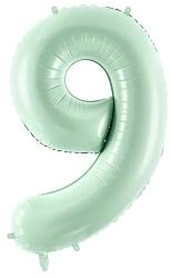 PartyDeco 9-es születésnapi szám fólia lufi - pasztell zöld 72 cm