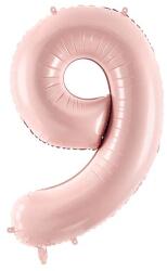 PartyDeco 9-es születésnapi szám fólia lufi - világos rózsaszín 72 cm