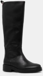 Tommy Hilfiger bőr csizma PREMIUM LEATHER LONG BOOT fekete, női, lapos talpú, FW0FW08180 - fekete Női 38