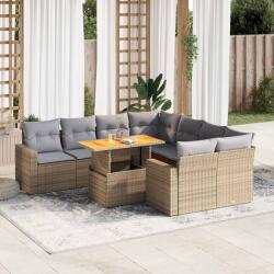 vidaXL 9 részes bézs polyrattan kerti ülőgarnitúra párnákkal (3327020)