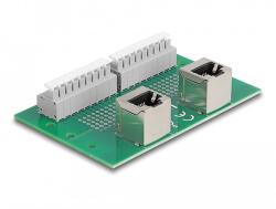 Delock RJ45 2 db. anya - 2 db. Terminal block nyomógombbal hajlított DIM sínhez (66995)