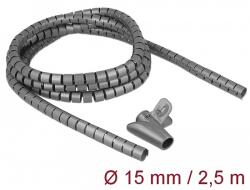 Delock Spirális kábelburkolat behúzó eszközzel 2, 5 m x 15 mm szürke (18843)