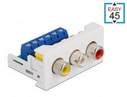 Delock Easy 45 modul, 3 x RCA anya csatlakozó, 22, 5 x 45 mm (81339)