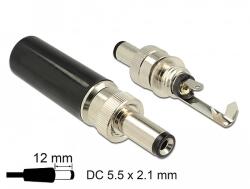 Delock DC csatlakozó apa 5, 5 x 2, 1 mm dugómérettel és 12, 0 mm hosszal (89915)