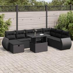 vidaXL 9 részes fekete polyrattan kerti ülőgarnitúra párnákkal (3327915)