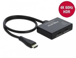 Delock HDMI-elosztó, 1 x HDMI-bemenet > 2 x HDMI-kimenet, 4K 60 Hz (87747)