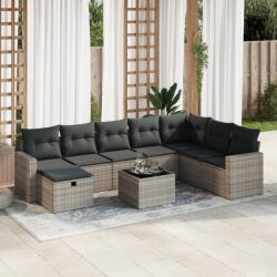 vidaXL 9 részes szürke polyrattan kerti ülőgarnitúra párnákkal (3325446)