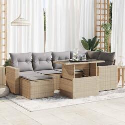 vidaXL 7 részes bézs polyrattan kerti ülőgarnitúra párnákkal (3326350)