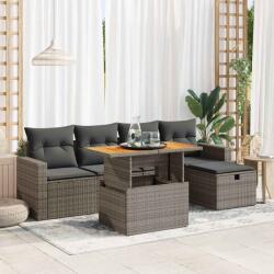 vidaXL 6 részes szürke polyrattan akácfa kerti ülőgarnitúra párnákkal (3327998)