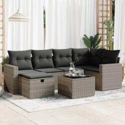 vidaXL 7 részes szürke polyrattan kerti ülőgarnitúra párnákkal (3325396)