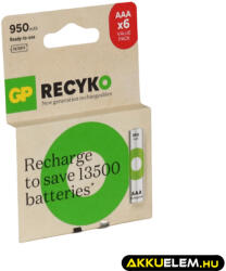 GP Batteries GP ReCyko 1, 2V 950mAh AAA elemméretű akkumulátor 6db-os gazdaságos csomagban (AKKUAAA0066)