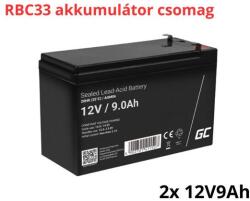 Green Cell APC RBC33 helyettesítő akkumulátor csomag (2x 12V 9Ah) (RBC33-RP)
