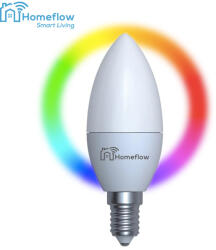 Homeflow Intelligens Vezeték Nélküli LED Homeflow B-5004, E14, 5W (40W), 400lm, Tompítható, RGB, Mobiltelefon-vezérlés