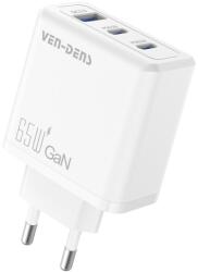 VEN-DENS GaN Gyorstöltő Adapter 3-Portos Kimenettel - 65W - Fehér