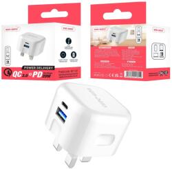 VEN-DENS Dual-Port QC 3.0 PD 20W Gyorstöltő hálózati adapter - Fehér