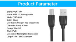 Vention USB 2.0 A Tata la B Tata cablul imprimanta printer VENT-2021-300CM Cabluri imprimantă Lungime 3 Metri (VENT-2021-300CM)