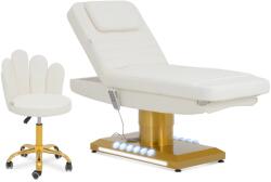 physa Kozmetikai kezelőágy elektromos és guruló szék háttámlával - 300 W - 188 x 70 x 59 - 80 cm - 200 kg - fehér/arany - fűthető (PHYSA SAVONA WHITE)