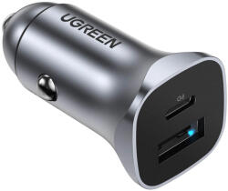 UGREEN Incarcator Auto UGREEN CD130, 30W, 3A, 1 x USB-A - 1 x USB-C, Gri