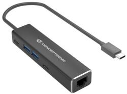 Conceptronic Kábel - ABBY14B (USB-C to RJ-45, 2xUSB-A+2xUSB-C, 2, 5 Gbit, szürke) (ABBY14B)
