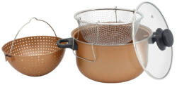 Voltz Oala cu strecuratoare si cos pentru prajit Voltz V51213C, 24 cm, 5.2 L, Capac sticla, Acoperire antiaderenta, Cupru (V51213C)