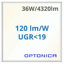OPTONICA LED panel (595 x 595 mm) 36W - természetes fehér, Backlit, UGR (12778)