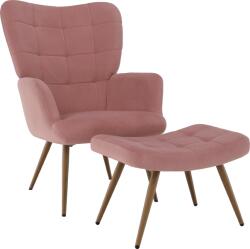 TEMPO KONDELA Fotel lábtartóval, rózsaszín Velvet szövet/tölgy, HABEN