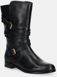 Lauren Ralph Lauren bőr csizma Briannah fekete, női, lapos talpú, 802945680001 - fekete Női 37