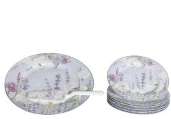 Home Elements Levendulás porcelán süteményes készlet tortatállal és lapáttal - 6 személyes (IMO-TCO-LAVENDER0070)