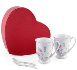 Home Elements Levendulás porcelán bögre szett 280 ml - 2 darabos - szív alakú díszdobozban (IMO-TCO-LAVENDER0062)