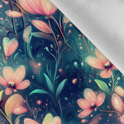 Takoy Téli softshell anyag ragyogó virágok petrol alapon