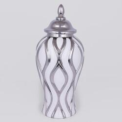 Romantic Home Vaza din ceramica White Silver cu capac 42 cm (752-20346)