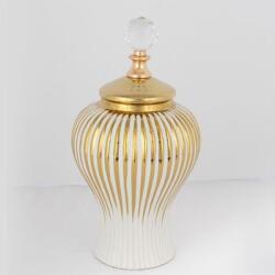 Romantic Home Vaza din ceramica White Gold cu capac 35 cm (752-20081)