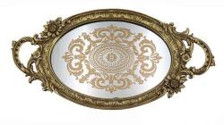 Romantic Home Tava din rasina cu oglinda Golden Flowers (752-16074) Tava