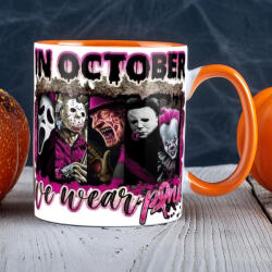 Deconline Customs Halloween mintás bögre "Pink October" Narancssárga, kerámia, 330 ml (DO126187-ORANGE-MUG)