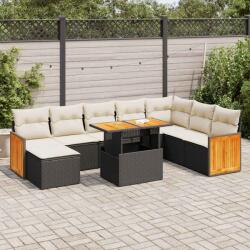 vidaXL 9 részes fekete polyrattan akácfa kerti ülőgarnitúra párnákkal (3327745) - vidaxl