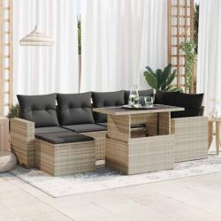 vidaXL 7 részes világosszürke polyrattan kerti ülőgarnitúra párnákkal (3326353)