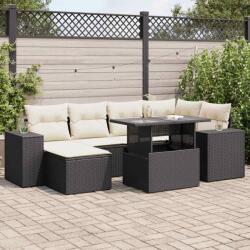 vidaXL 7 részes fekete polyrattan kerti ülőgarnitúra párnával (3326827)