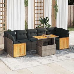 vidaXL 8 részes szürke polyrattan akácfa kerti ülőgarnitúra párnákkal (3327686)