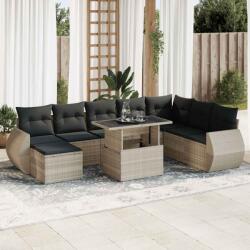 vidaXL 9 részes világosszürke polyrattan kerti ülőgarnitúra párnával (3326693)