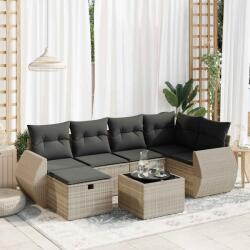 vidaXL 7 részes világosszürke polyrattan kerti ülőgarnitúra párnákkal (3325598)