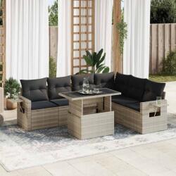 vidaXL 7 részes világosszürke polyrattan kerti ülőgarnitúra párnákkal (3326493)