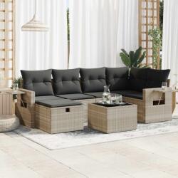 vidaXL 7 részes világosszürke polyrattan kerti ülőgarnitúra párnákkal (3325498)