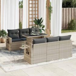 vidaXL 7 részes világosszürke polyrattan kerti ülőgarnitúra párnákkal (3326423)