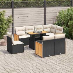 vidaXL 9 részes fekete polyrattan akácfa kerti ülőgarnitúra párnákkal (3327724)