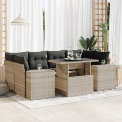 vidaXL 7 részes világosszürke polyrattan kerti ülőgarnitúra párnákkal (3326753)