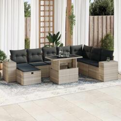 vidaXL 9 részes világosszürke polyrattan kerti ülőgarnitúra párnával (3327962)