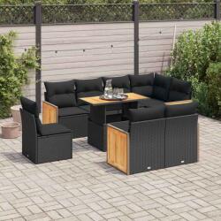 vidaXL 9 részes fekete polyrattan akácfa kerti ülőgarnitúra párnákkal (3327723)