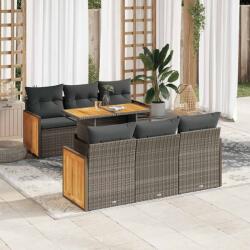 vidaXL 7 részes szürke polyrattan akácfa kerti ülőgarnitúra párnákkal (3327672)