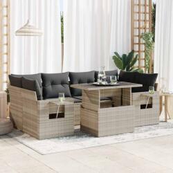 vidaXL 7 részes világosszürke polyrattan kerti ülőgarnitúra párnákkal (3326433)